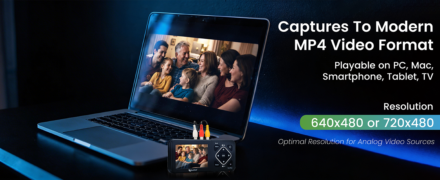 Captures To Modern MP4 Video Format - Playable on PC, Mac, Smartphone, Tablet, TV