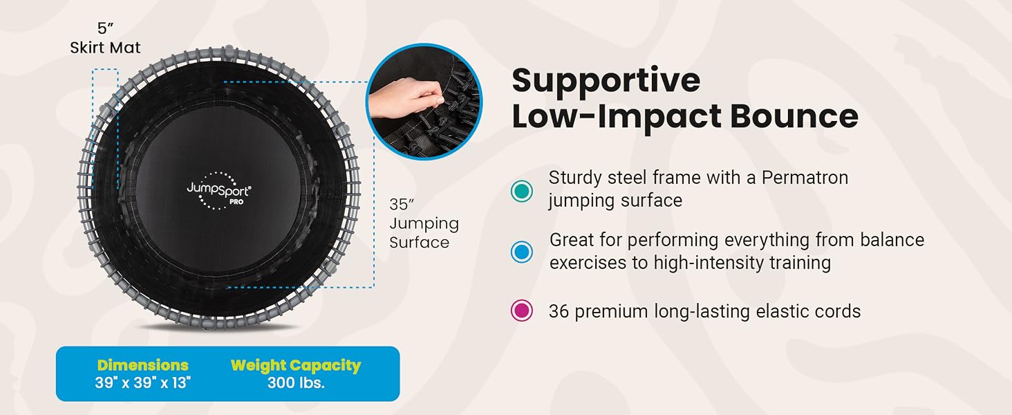 JumpSport 39in In-Home Fitness Trampoline Supportive Low-Impact Bounce.
