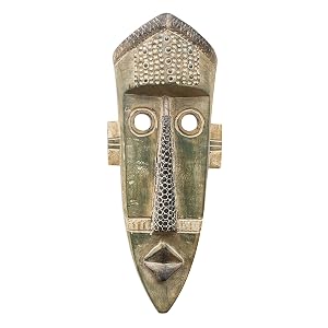 NOVICA Handmade Original Green West African Hand-Carved Sese Wood Wall Mask Home Decorative Item