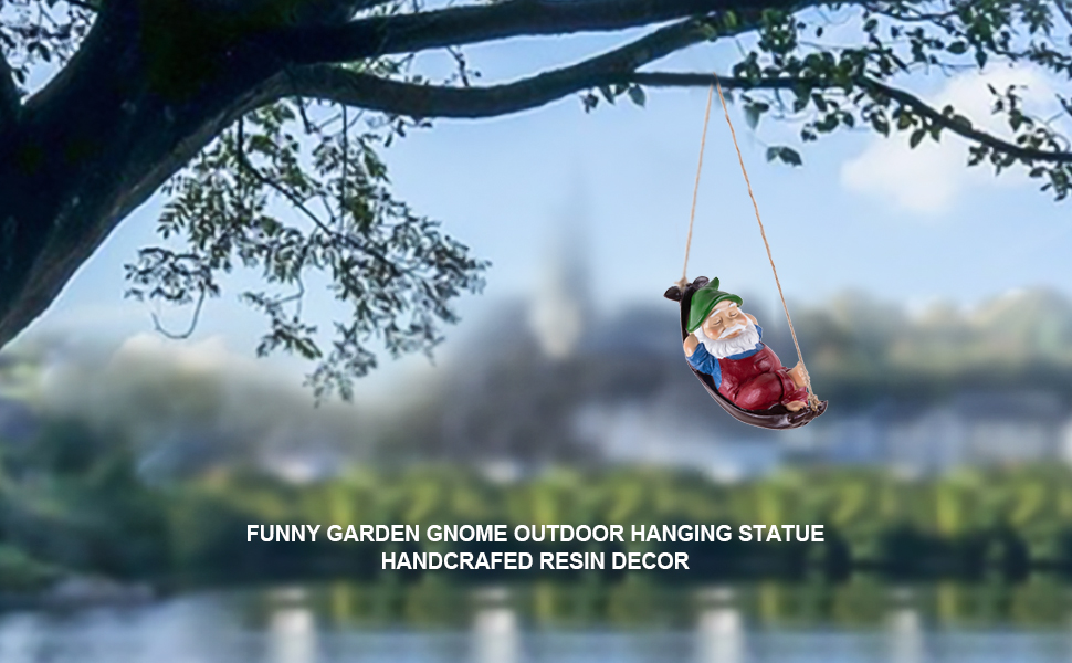 Funny Gnomes Garden Decorations Outdoor Hanging Statue Fairy Garden Gnome Swinging Leaf Hammock