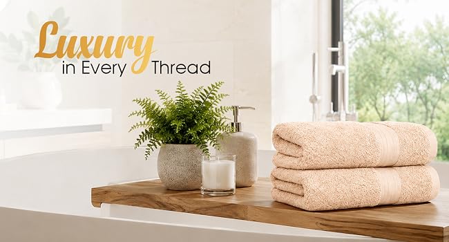 Beige Cotton Hand Towel Set of 4, Soft, Highly Absorbent, Quick Dry, Premium Bathroom Towels.