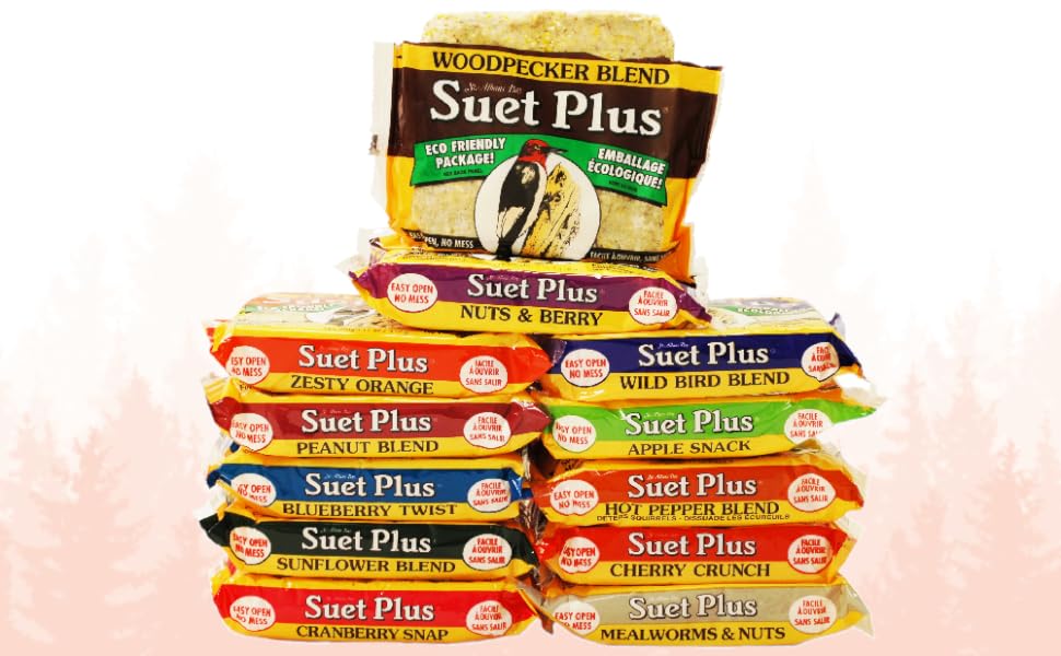 Suet Plus Suet Cakes for Woodpeckers and Wild Birds in 12 Flavors