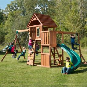 swing set, swingset, wooden swing set, play set, backyard play set, swing set with monkey bars