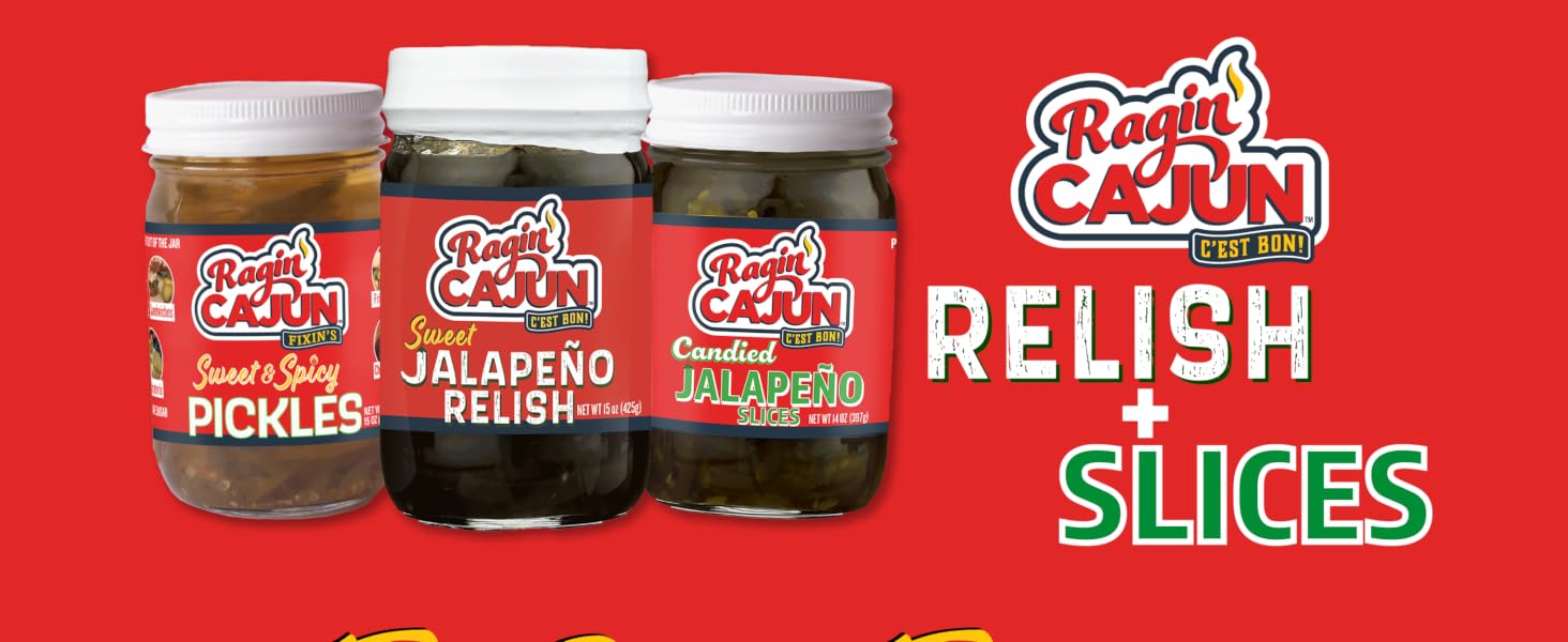Three jars of Ragin&amp;#39; Cajun Relish &amp;amp; Slices