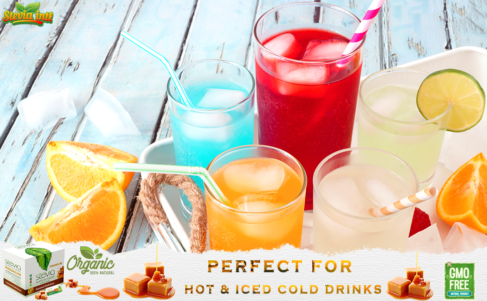 CARAMEL DELICIOSO STEVIA PACKETS Perfect for Hot &amp;amp; Iced cold Drinks