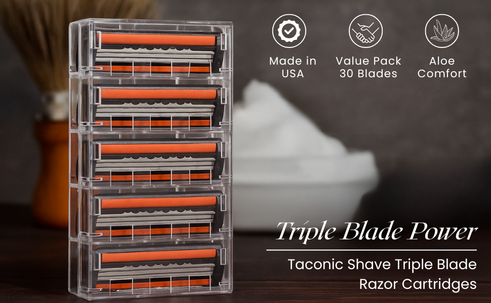30 Taconic Shave Triple Blade Razor Cartridges