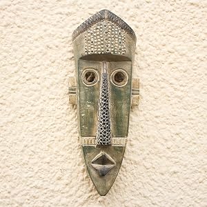 NOVICA Handmade Original Green West African Hand-Carved Sese Wood Wall Mask Home Decorative Item