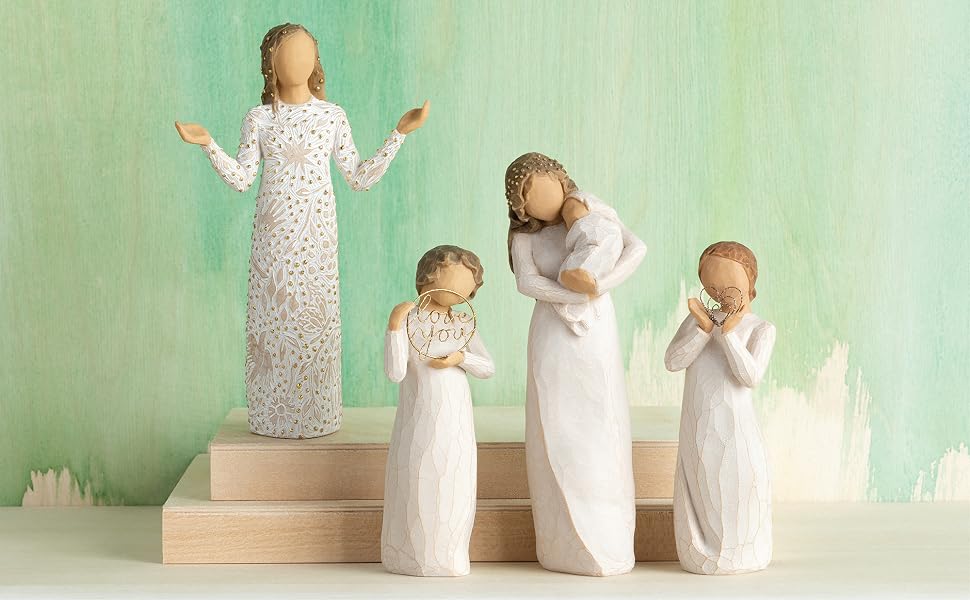 Group shot of Willow Tree Everyday Blessings, Love You, Sanctuary, and Lots of Love figures.