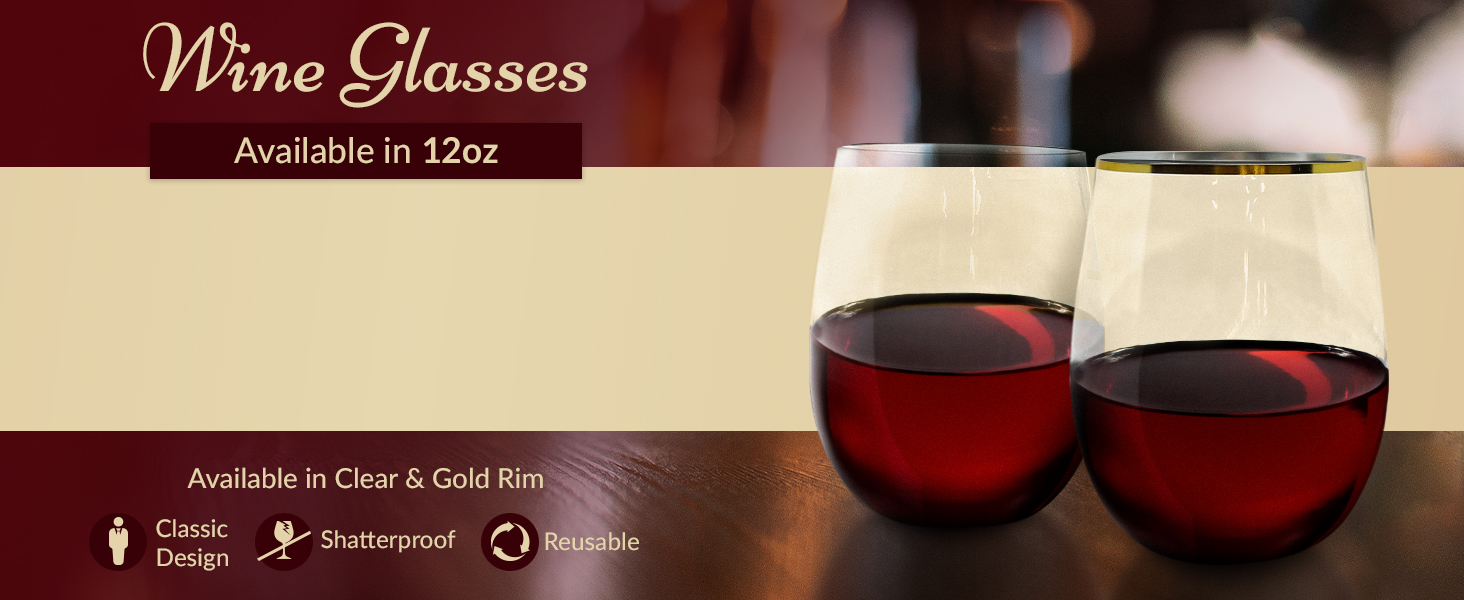 Wine Glasses full offering 12oz disposable reusable shatterproof classic design