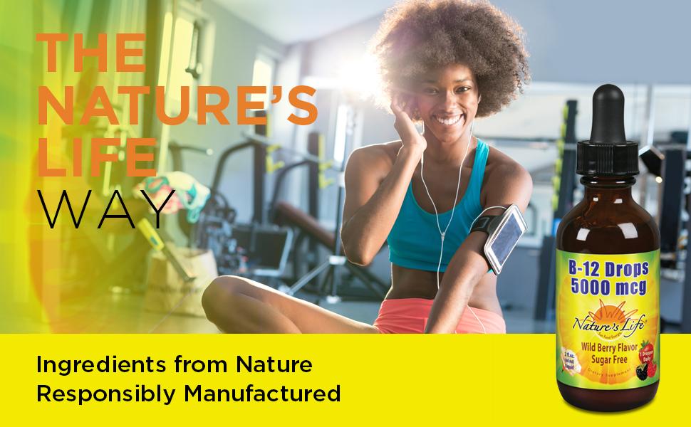 Nature’s Life B12 Drops Methylcobalamin 5000 mcg Healthy Energy Metabolism Mood Support Wild Berry