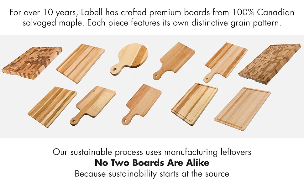 Labell grain cutting board made from 100% Canadian maple hardwood for everyday kitchen use