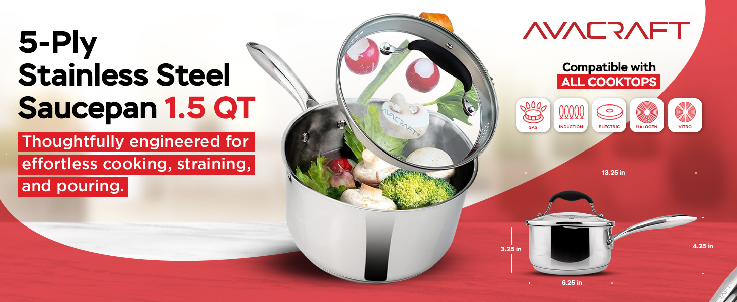 AVACRAFT 1.5 QT 5-Ply Saucepan
