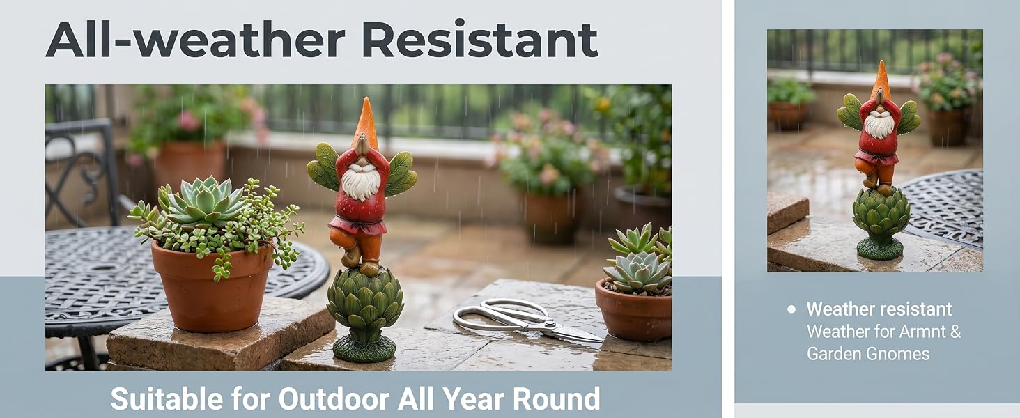 Garden Gnome Standing on Mushroom, Outdoor Decor for Yard &amp;amp; Patio