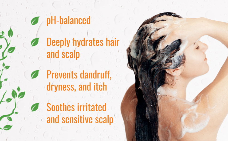 ph-Balanced, Deeply hydrates hair and scalp, prevents dandruff, dryness and itch, Soothes irritation