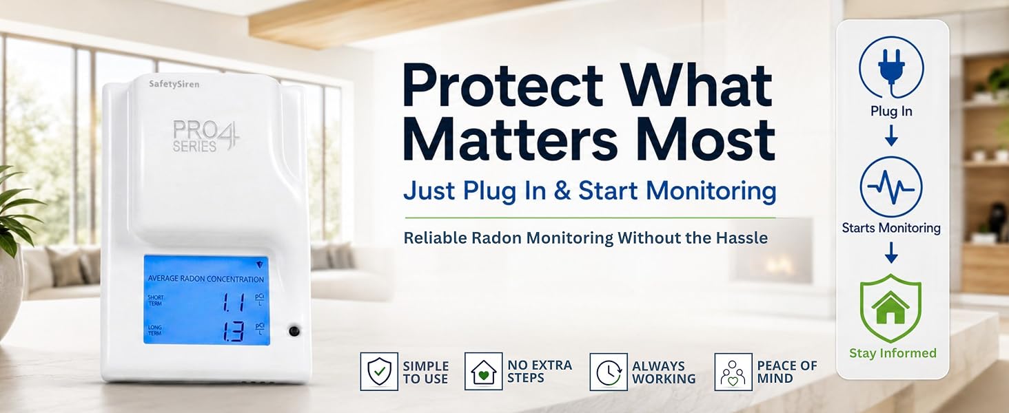 Safety Siren Radon Detector for Home, Basement Garage, Office, Commercial