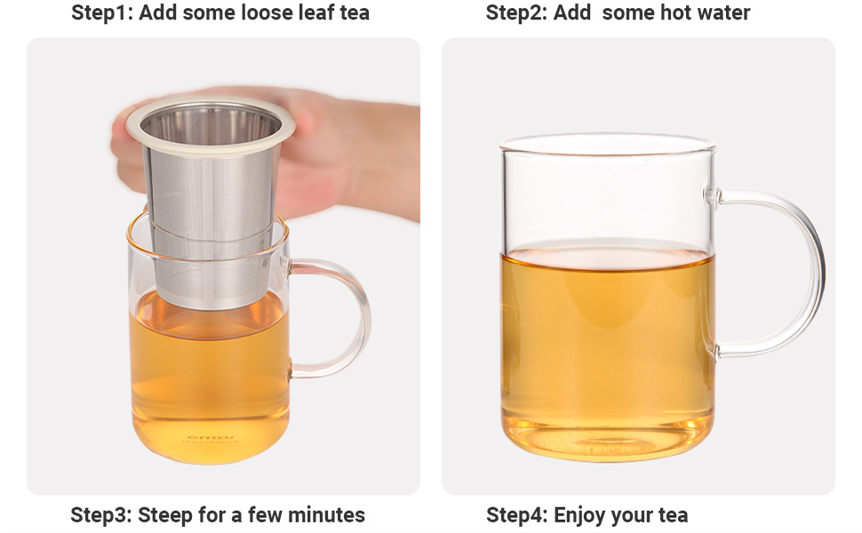 Emoi 15 oz Glass Tea Cup with Infuser &amp;amp; Lid, Ideal for Loose Leaf Tea, Gray