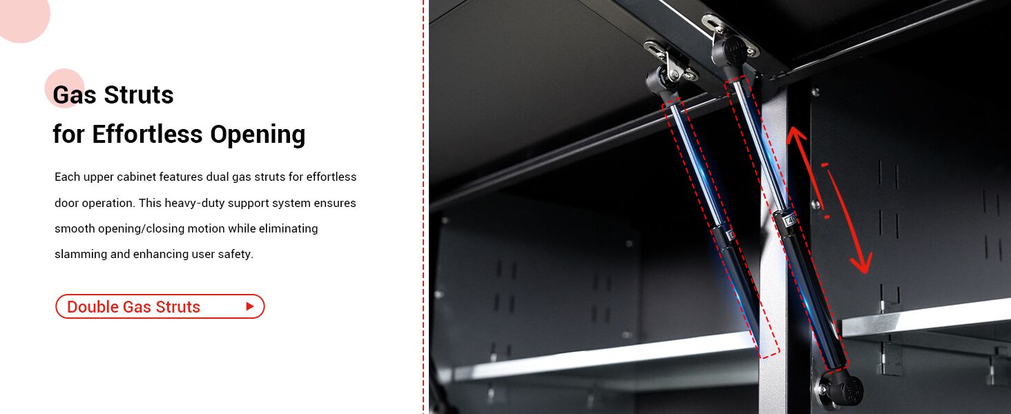 Detailed view of gas struts, designed for easy opening