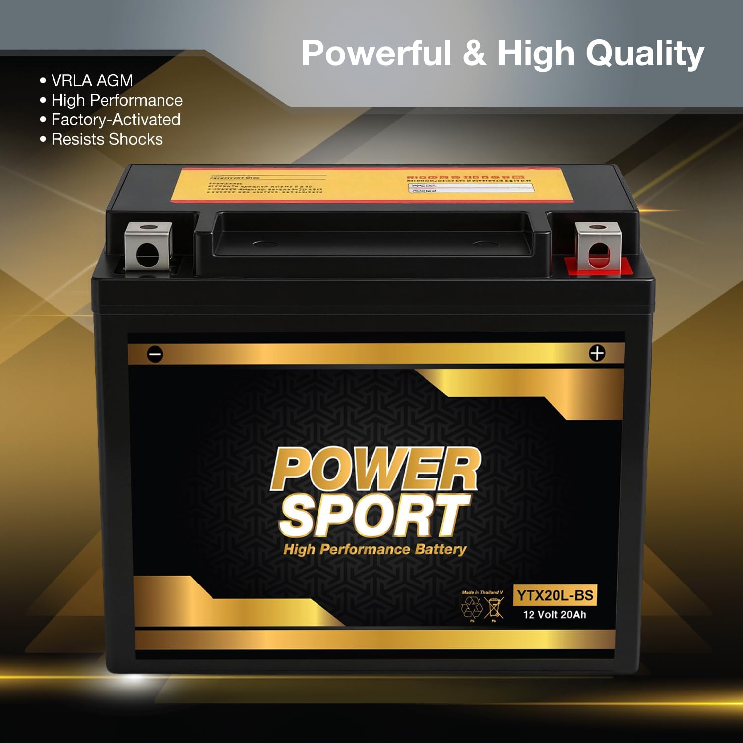 ExpertPower YTX20L-BS 12 Volt Battery, 20Ah SLA AGM Motorcycle Battery for Honda GL1800 Gold Wing 01-09, 275 CCA, Sealed Lead Acid, Maintenance-Free