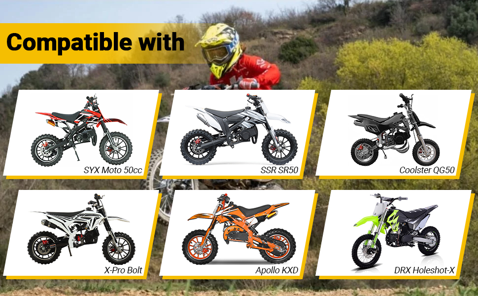 This syx moto 50cc pull start is compatible with 47cc 49cc 50cc 2 stroke engine