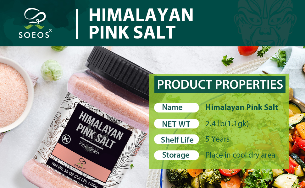 Soeos Himalayan Pink Salt, Fine Grain, 39oz (2.4 LB)