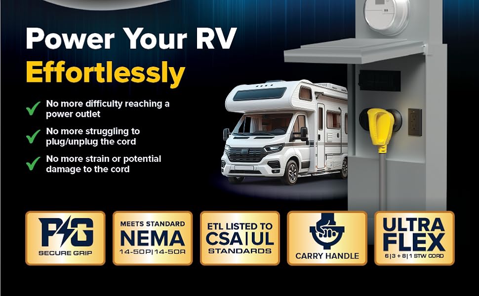 Power Grip; RV extension Cord; Camco; RV electrical accessories; Camper electrical
