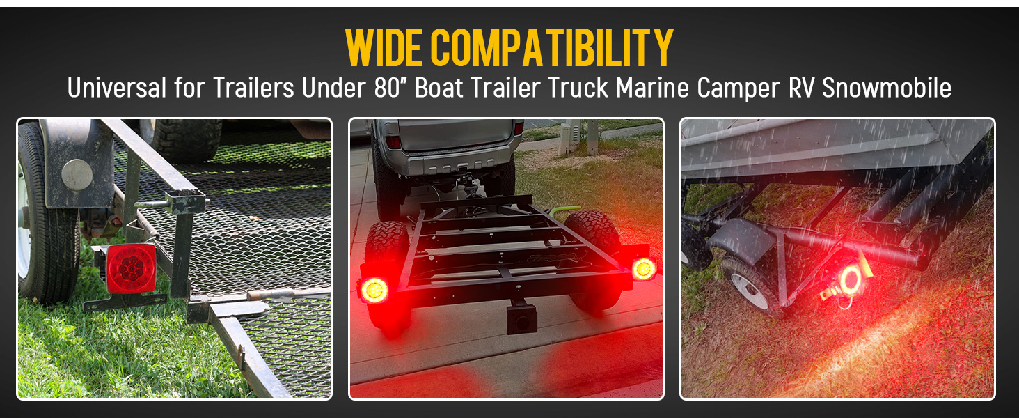Partsam Led Submersible Square Trailer Tail Lights Kit Halo Glow with Wiring Harness, Waterproof 12V