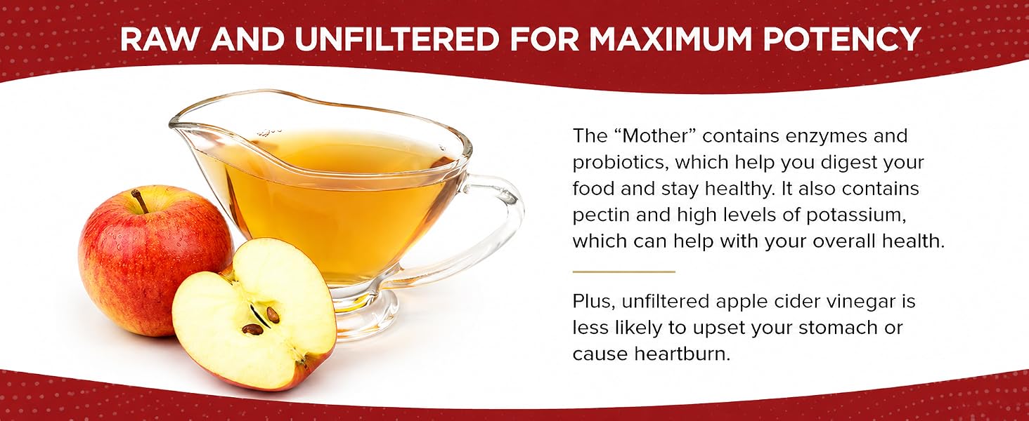 Apple Cider Vinegar with &amp;#34;The Mother&amp;#34; Raw and Unfiltered for Maximum Potency