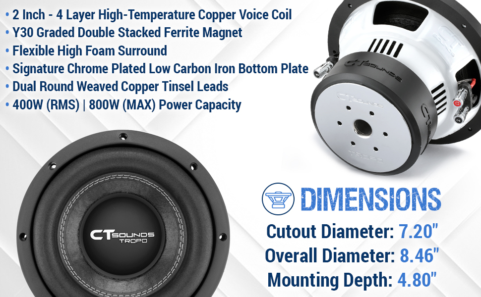 ct sounds 8 inch subwoofer tropo 8 car audio bass subwoofer 8-inch 400 watts rms 800 watts max power