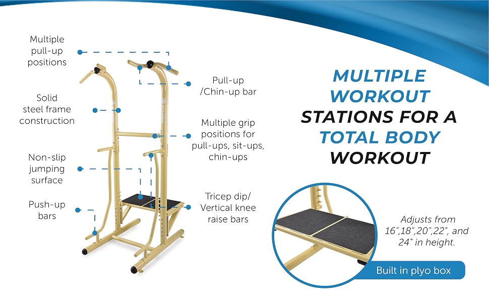 Outdoor fitness tower, dip tower, power tower, pull up bar, dip station