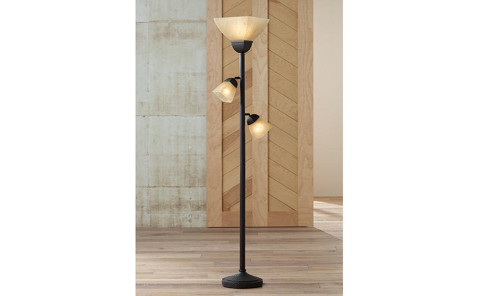 Antonio 71 1/2" Bronze and Champagne Glass Torchiere Floor Lamp