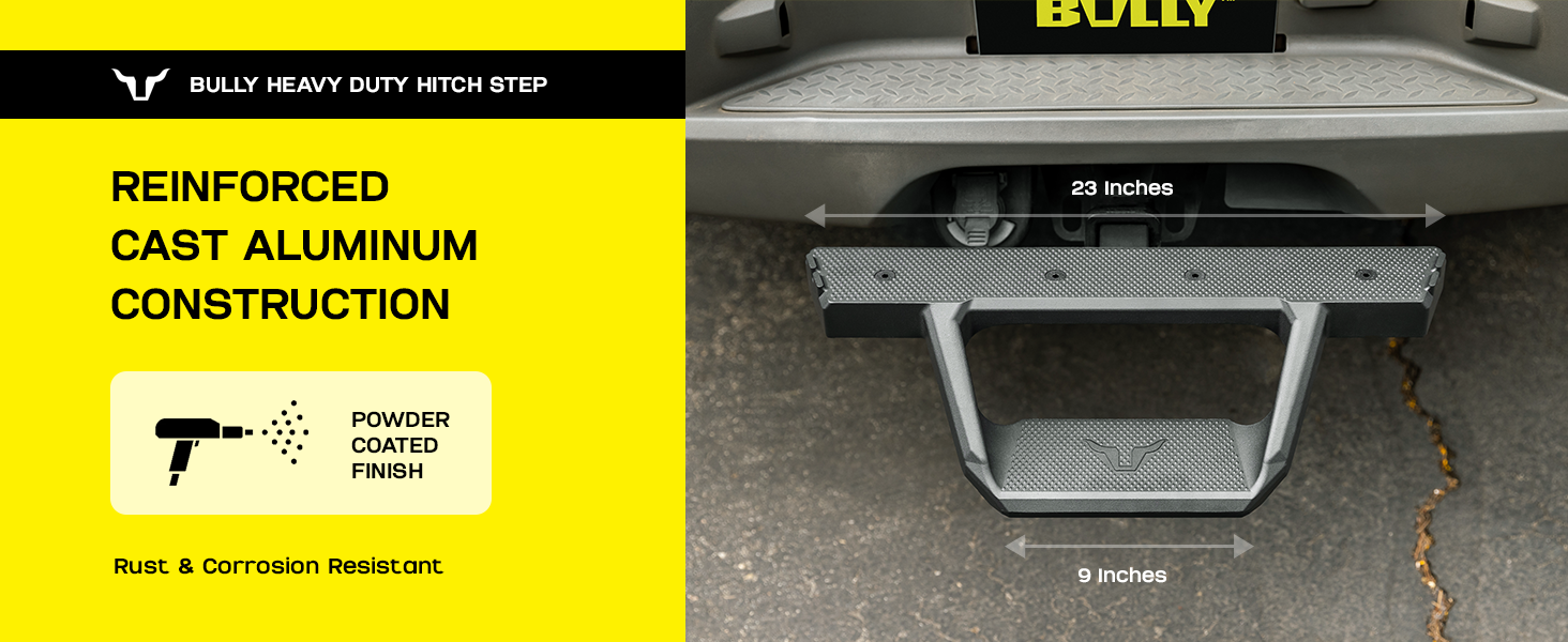 bully heavy duty 2-step class iii 3 hitch step cast aluminum non-slip 350 lbs weight capacity