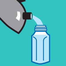Pour proper amount hot water into baby&amp;#39;s bottle
