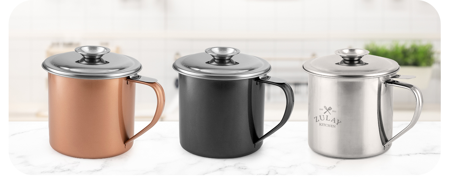 grease container with lid and strainer