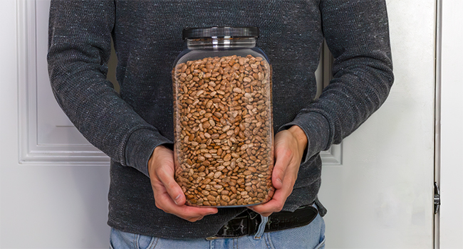 Economy Pack of Two Large 1-Gallon Plastic Jars with Black Ribbed Lids beans