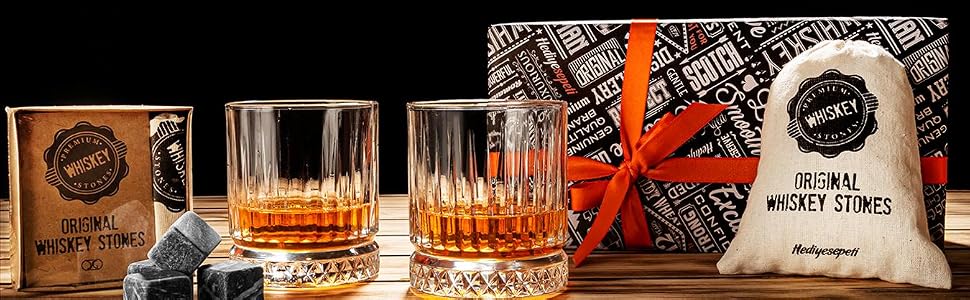 Whiskey Gift Set of 2 Stones Whiskey Glasses Gift for My Amazing Man Gift for Him Bourbon Lovers