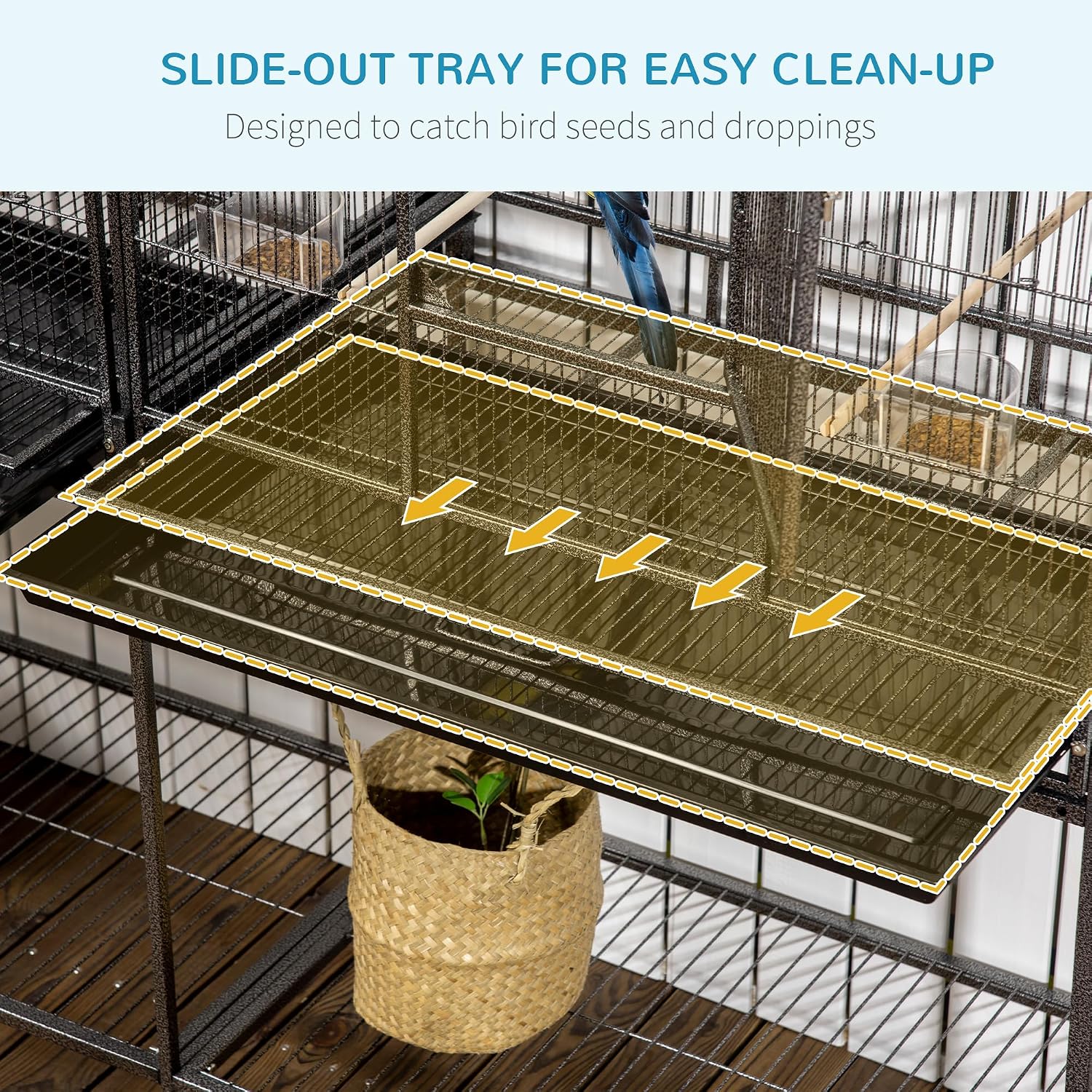 PawHut 65" Double Rolling Metal Bird Cage with Divider, Large Parrot Cage for Parakeet, Canaries, Lovebirds, Budgie, Finch