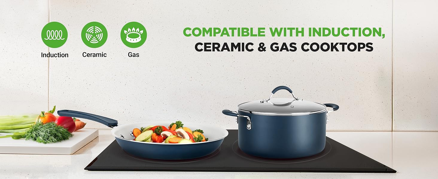 induction gas ceramic stovetop compatibility cookware heat distribution versatile cooking pots