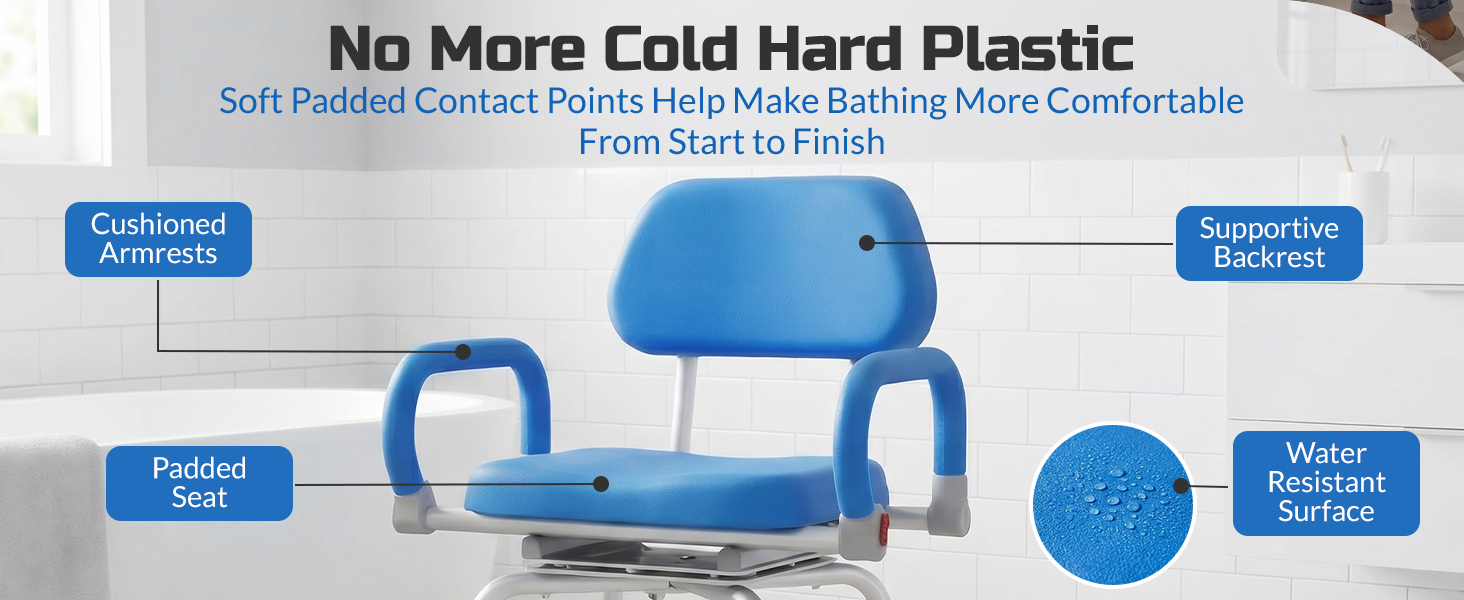 Platinum Health Revolution Pivoting Shower Chair for Bathtub, Adjustable Swivel Seat with Padded