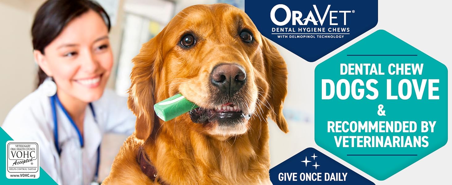 OraVet dental health chews are loved by dogs and recommended by vets