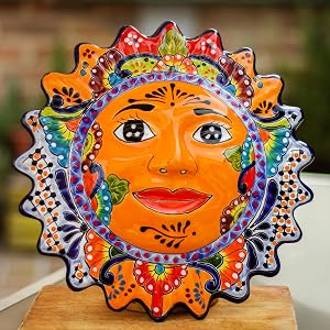Novica Sun Ceramic Wall Sculpture Sol Cerámico Escultura Decoración de pared Decoración del hogar