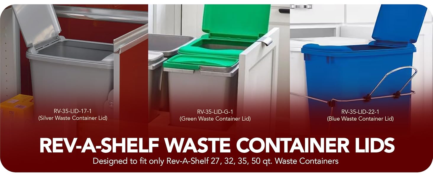 Rev-A-Shelf Single Pullout Top Mount Trash Can 35 qt., White, 4WCTM-12DM1-175
