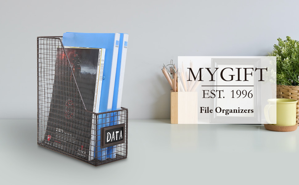 Metal Wire Document Magazine Storage Baskets with Chalkboard Label Holders, Set of 2
