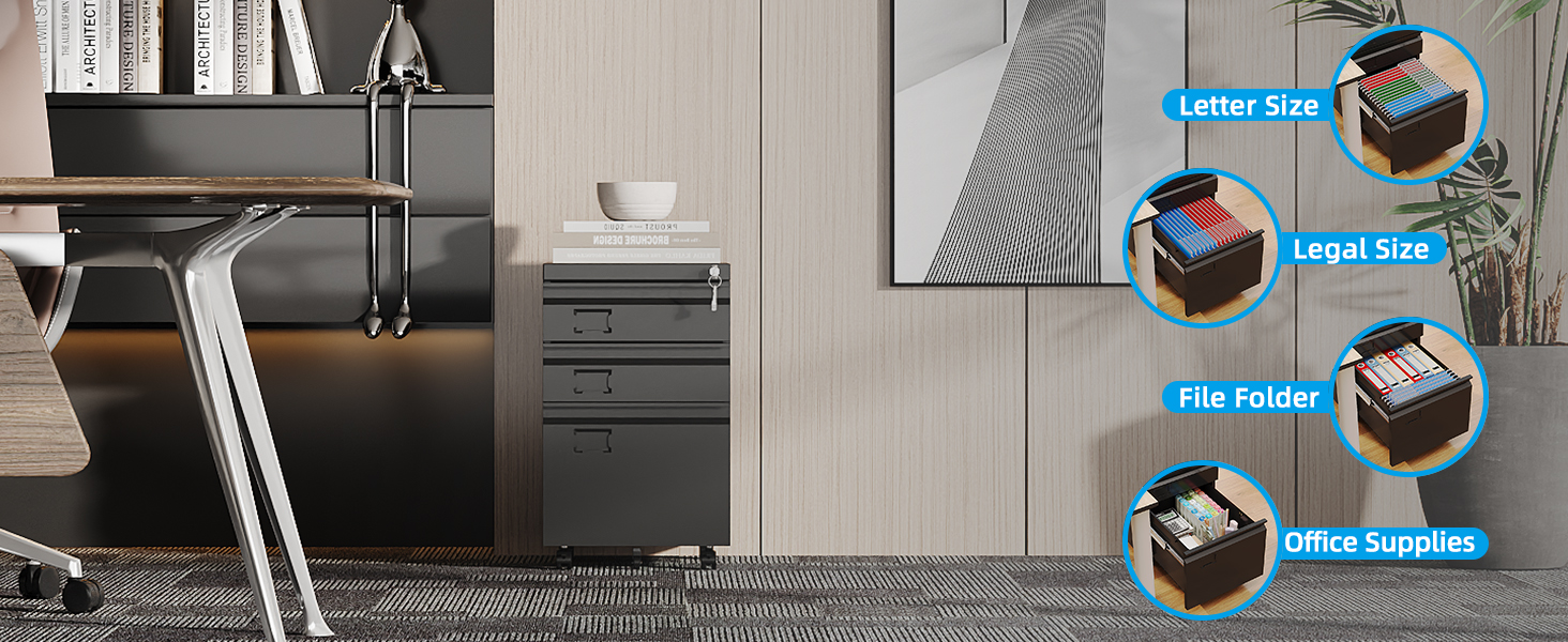 3 Drawer Mobile File Cabinet