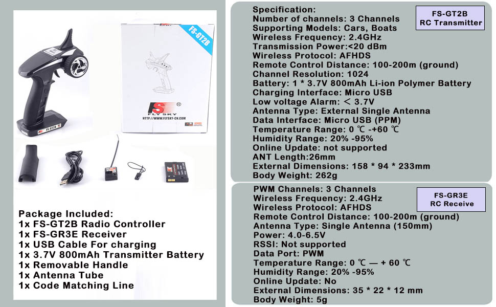 Flysky FS-GT2B RC Transmitter Radio Transmitter FS-GR3E Receiver RC Transmitter with Receiver