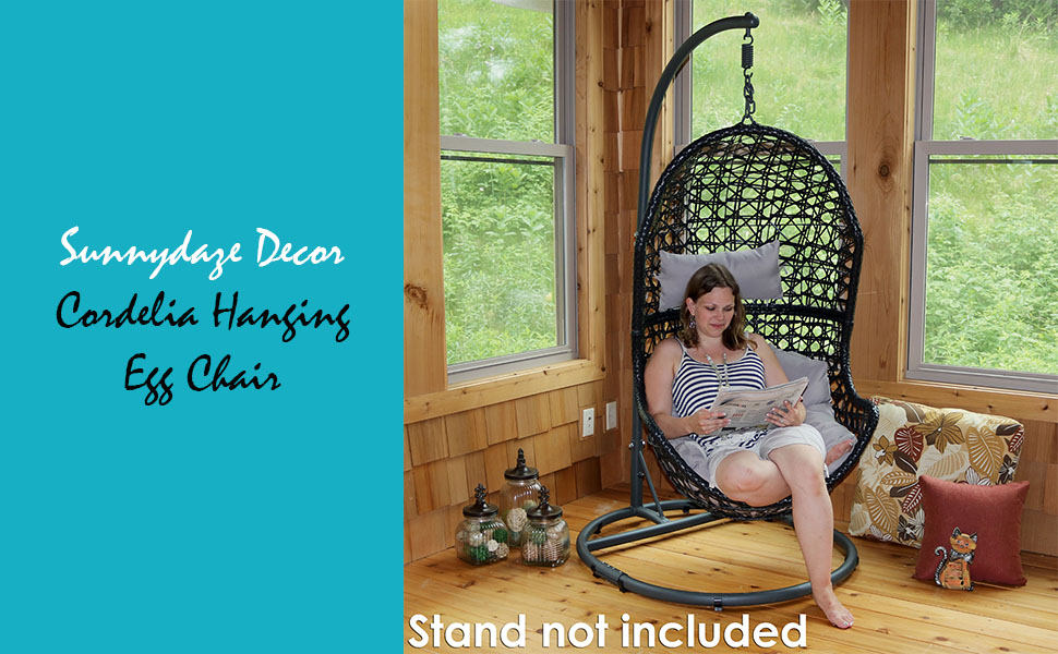 Cordelia Hanging Egg Chair with gray cushions
