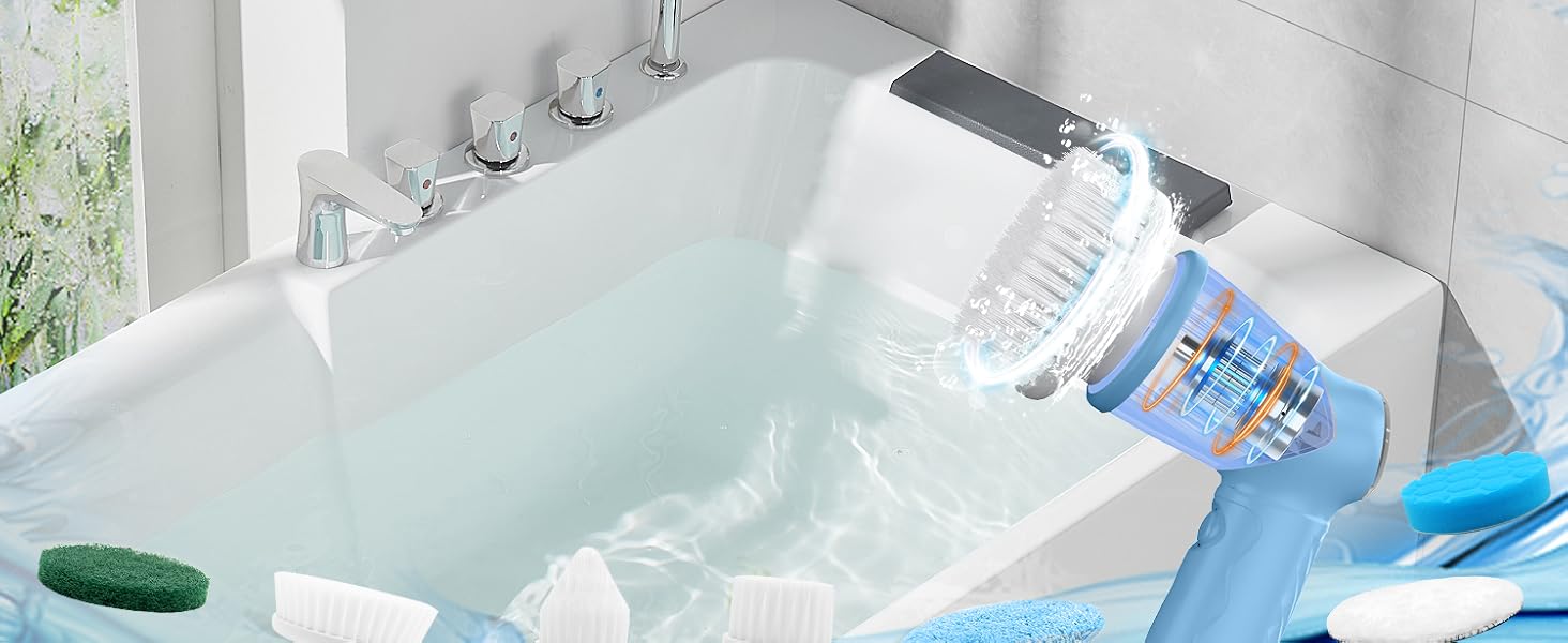 Electric Spin Scrubber, Cordless Power Scrubber &amp;amp; Electric Cleaning Brush with 7 Replaceable Heads