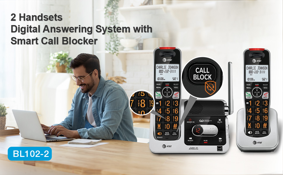 BL102-2, AT&amp;amp;T, Cordless Phone, Digital Answering System, Smart Call Blocker