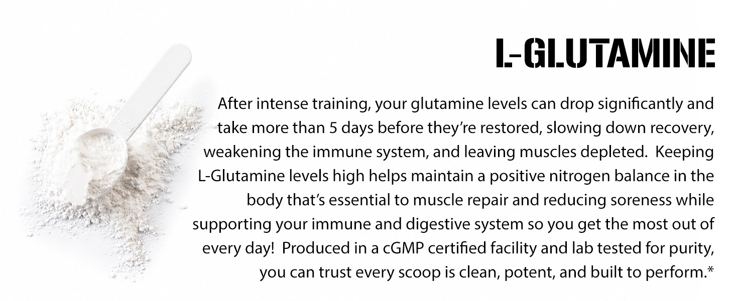 EVL L-Glutamine: supports positive nitrogen balance, muscle repair, immune and digestive health.*