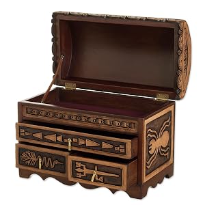 NOVICA Handmade Leather Cedar Wood Jewelry Chest Box Joyero de madera de cedro de cuero hecho a mano