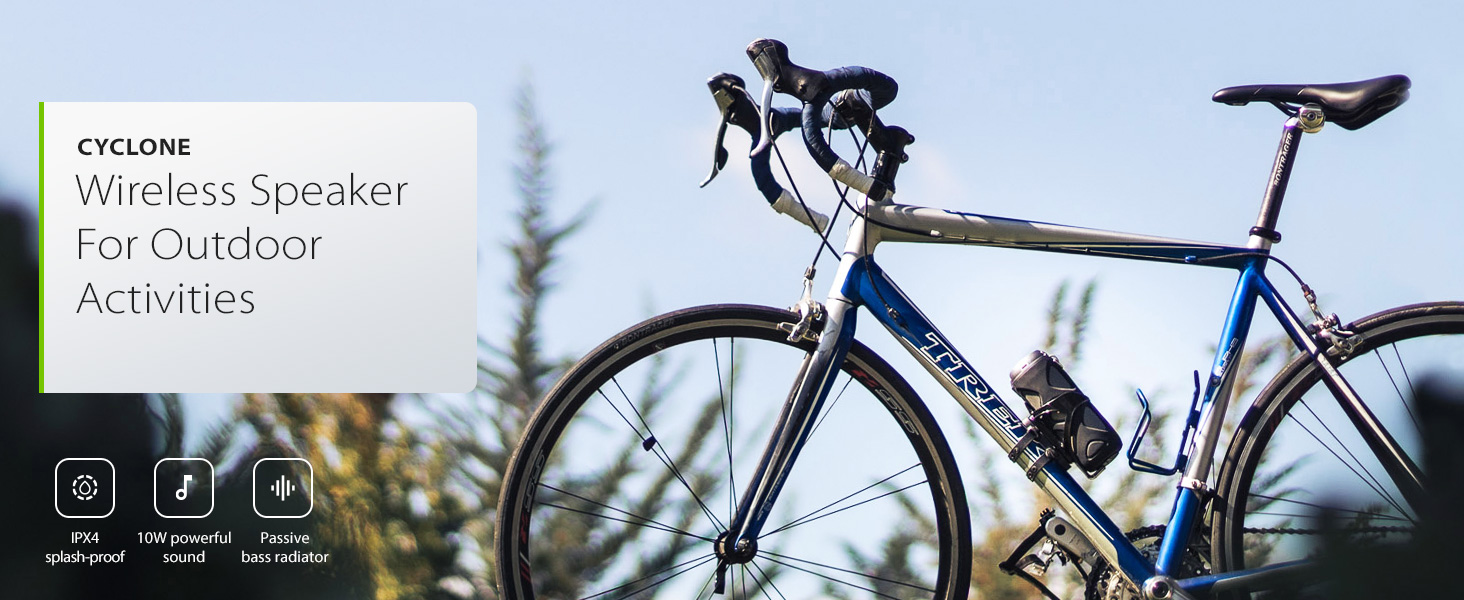 Avantree Cyclone speaker installed on a bike.